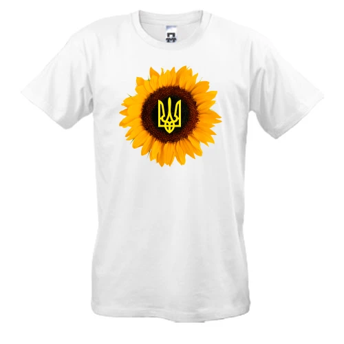 Мужская футболка, Белый, Подсолнух с гербом Украины