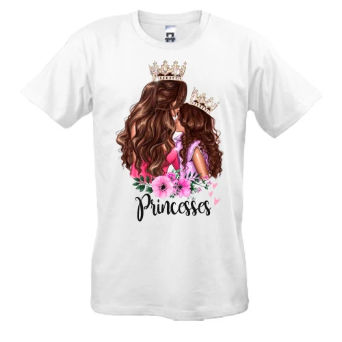 Мужская футболка, белый, Мама с дочкой "Princesses"