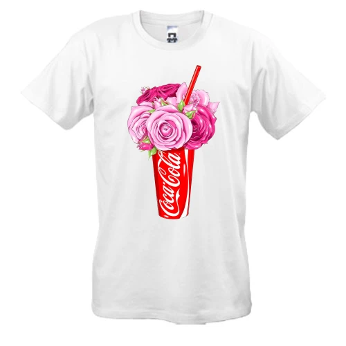 Мужская футболка, Синий, Coca-Cola с цветами