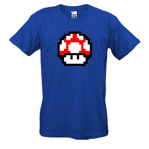 Мужская футболка, Синий, с грибом из игры "Mario"