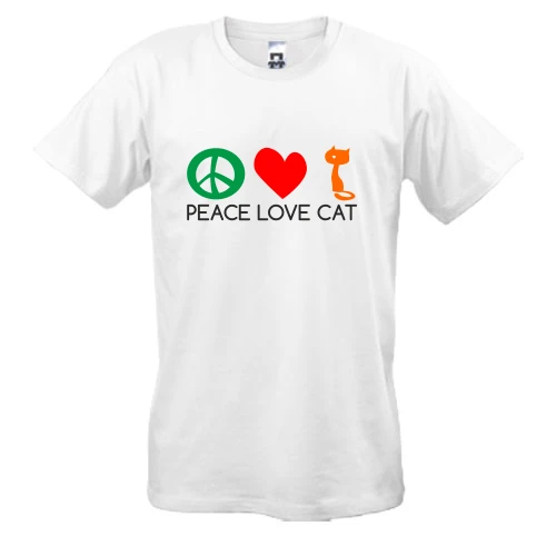 Мужская футболка, Белый, peace love cats