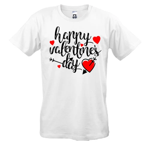 Мужская футболка, Белый, с надписью Happy Valentine's Day