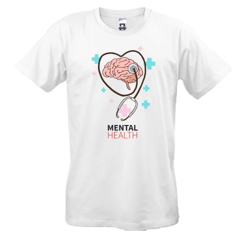 Мужская футболка, Белый, с надписью "Mental Health"