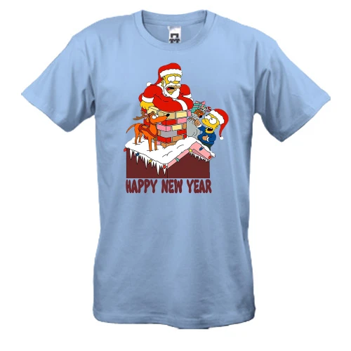 Чоловіча футболка з написом "Happy new year" та Сімпсонами