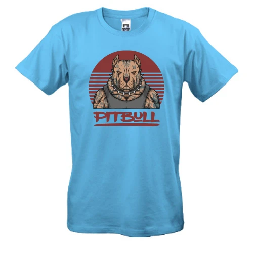 Мужская футболка, Синий, с татуированным питбулем