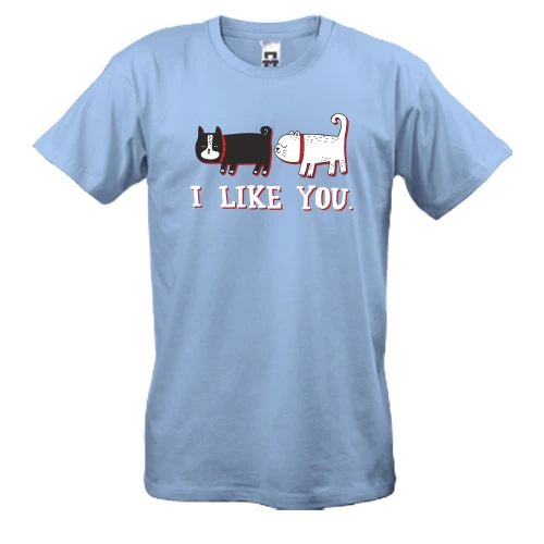 Мужская футболка с котами и надписью "i like you"