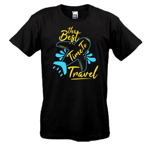 Мужская футболка, Черный, Best time to travel
