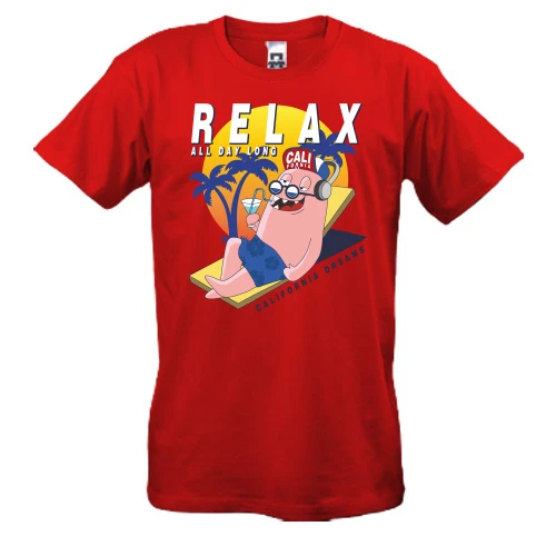 Мужская футболка, Серый меланж, с человечком и надписью Relax
