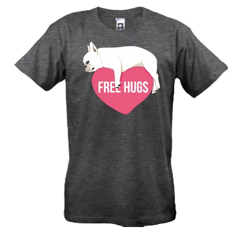 Мужская футболка, Серый меланж, Free Hugs с мопсом