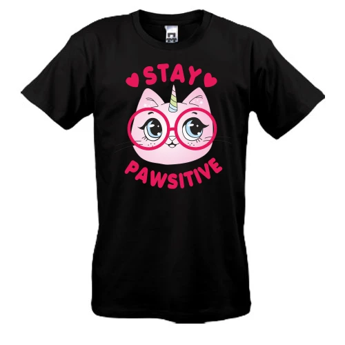 Мужская футболка, Черный, Stay Pawsitive