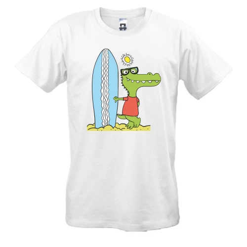 Мужская футболка, Белый, Crocodile surfer
