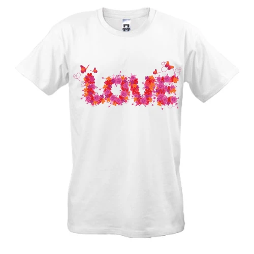 Чоловіча футболка, Білий, з написом "Love" з квітів