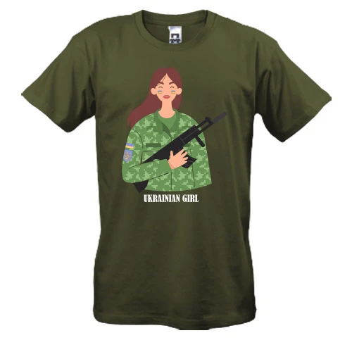 Мужская футболка, Хаки, Ukrainian girl (Military)