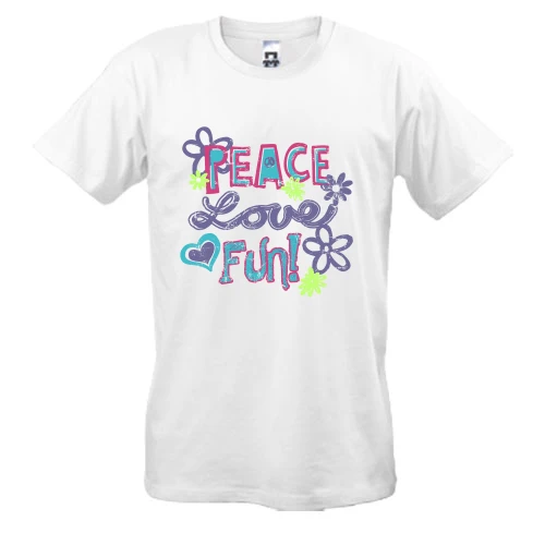 Мужская футболка Peace, love, fun