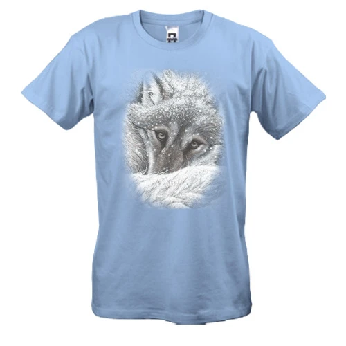 Чоловіча футболка, синій, з сумним вовком в снігу