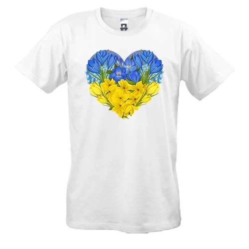 Чоловіча футболка, Білий, Серце із жовто-блакитних квітів