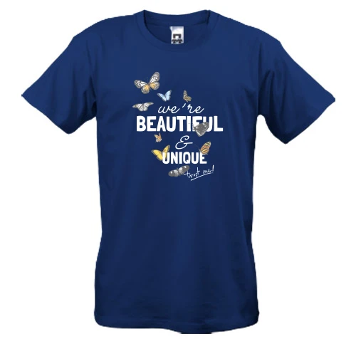 Мужская футболка, Синий, с бабочками "Beautiful"