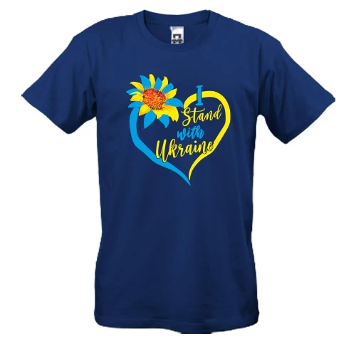 Чоловіча футболка, Синій, I Stand with Ukraine із соняшником і серцем