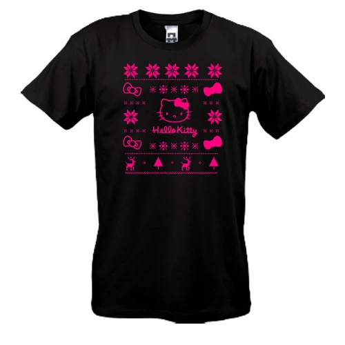 Мужская футболка, Черный, с новогодним принтом "Hello Kitty"