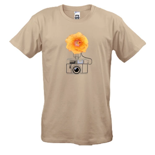 Мужская футболка, Бежевый, "Фотоаппарат арт"