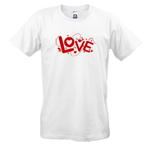 Мужская футболка, Белый, с надписью Love и сердечками
