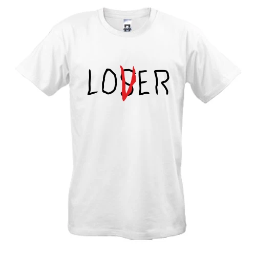 Мужская футболка с надписью LOSER, исправленной красным цветом на LOVER