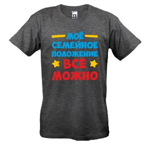 Чоловіча футболка, Сірий меланж, з написом Сімейний стан-все можна