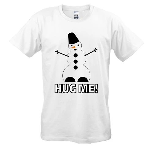 Мужская футболка, Белый, со снеговиком Hug me!