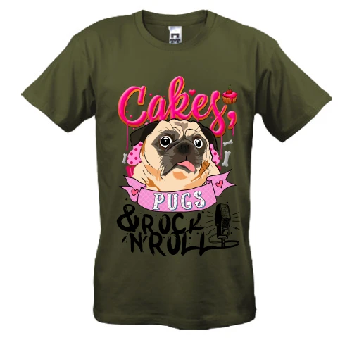 Чоловіча футболка, Чорний, Cakes Pugs & Rock`n`Roll