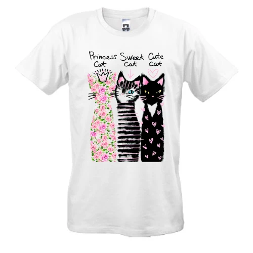 Чоловіча футболка, Білий, Princess, Sweet and Cute cats