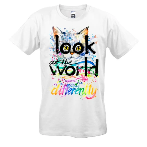Мужская футболка с котенком Look at the world differently
