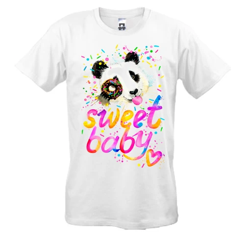 Мужская футболка, Белый, Sweet baby с пандой