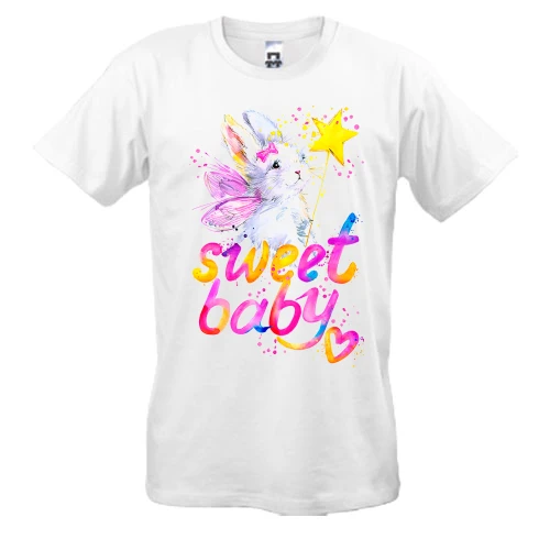 Чоловіча футболка, Білий, Sweet baby з зайчиком