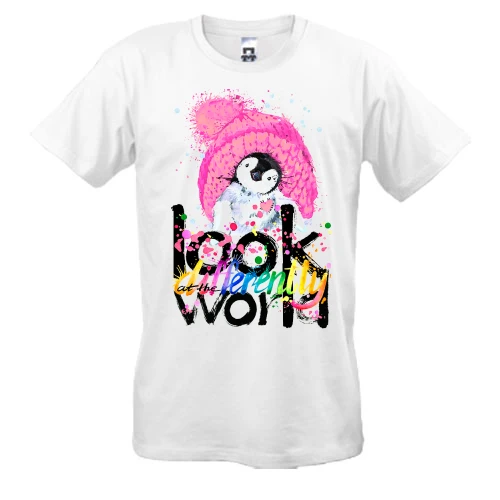 Чоловіча футболка Look at the world differently з пінгвіном