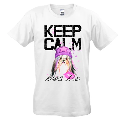 Мужская футболка Keep calm and kiss me с Йоркширским терьером