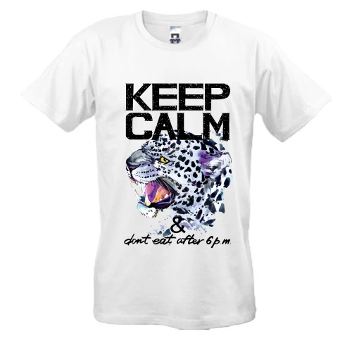 Мужская футболка, Белый, с леопардом Keep calm & dont eat after 6 pm