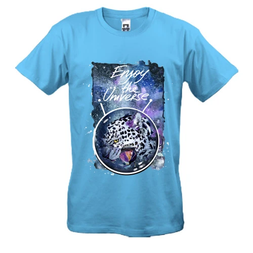Мужская футболка, Синий, c леопардом "Enjoy the universe"