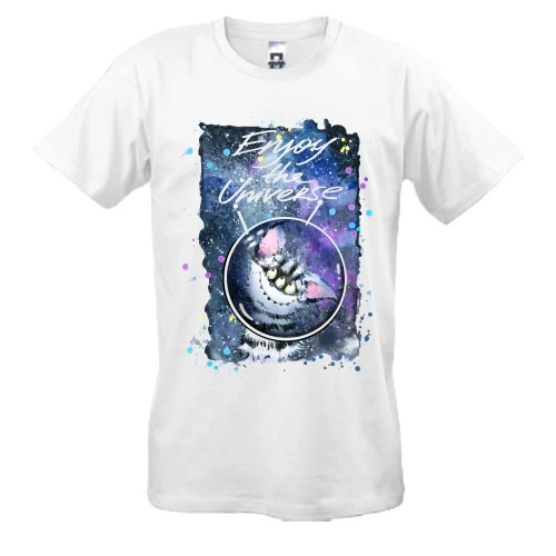 Мужская футболка, Белый, с полосатым монстром "enjoy the universe"