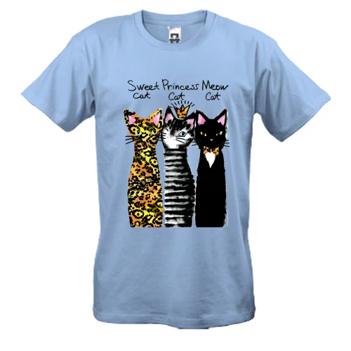 Чоловіча футболка з трьома котами "sweet, princess, meow"