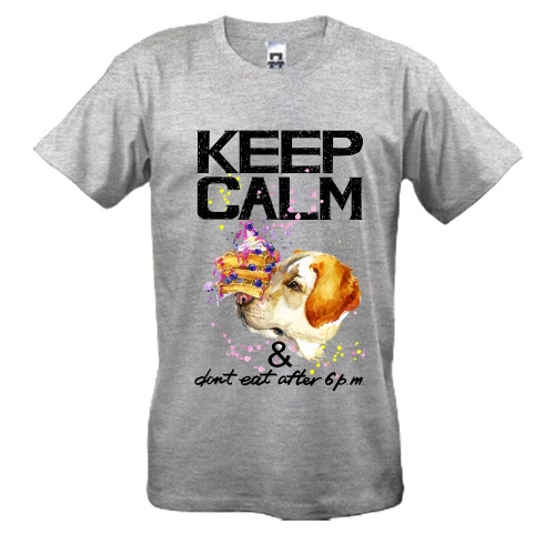 Мужская футболка, Серый меланж, с пойнтером "Keep calm & dont eat after 6 pm"