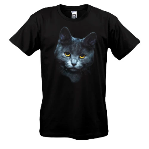 Чоловіча футболка із зображенням голови кота з жовтими очима