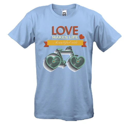 Мужская футболка, Синий, love makes life a beautiful ride