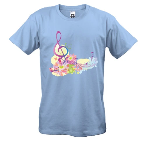 Мужская футболка с нотами и цветами