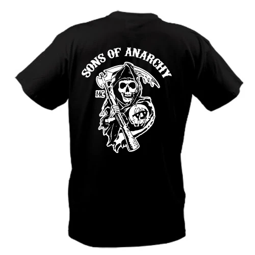 Мужская футболка с эмблемой «Sons of Anarchy», изображением Жнеца с косой-винтовкой и символом анархии