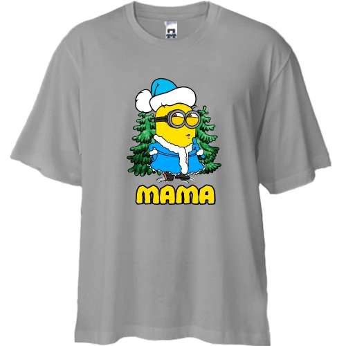 Футболка двунитка Oversize, Белый, с новогодним миньоном "Мама"