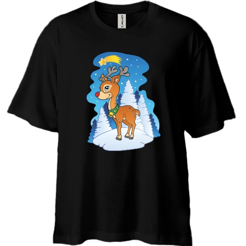 Футболка двонитка Oversize, Чорний, з оленем на заметі