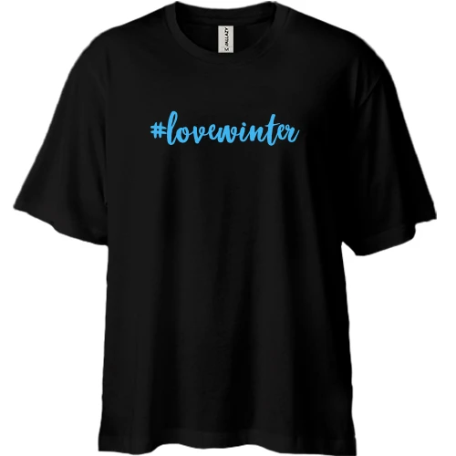 Футболка двунитка Oversize, Черный, с хештегом "#lovewinter"