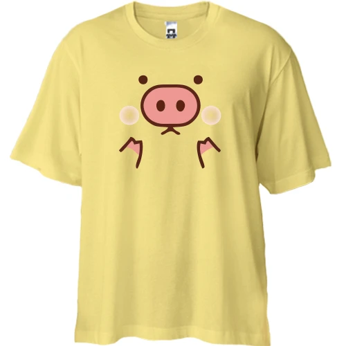 Футболка двонитка Oversize, Жовтий, з поросячім п'ятачком