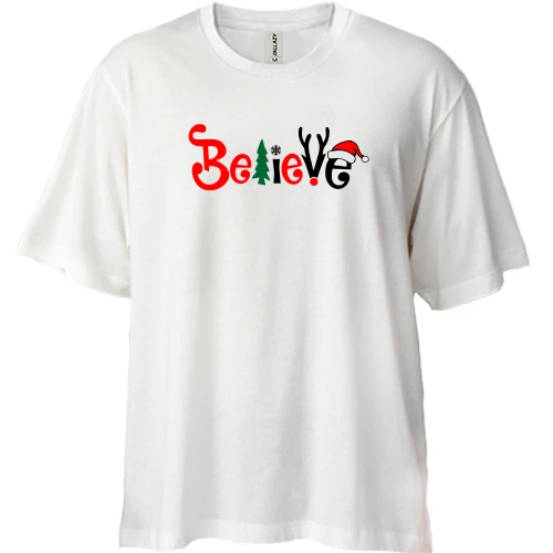 Футболка двонитка Oversize, Білий, з написом "believe"
