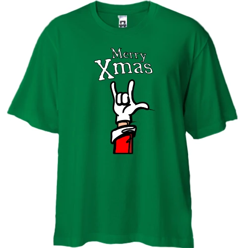 Футболка двонитка Oversize, Зелений, "merry Xmas"